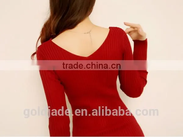 2016 Customized Manufactorying Korean Style Long Sleeve V Neck Knitted Ladies Dress photo-3