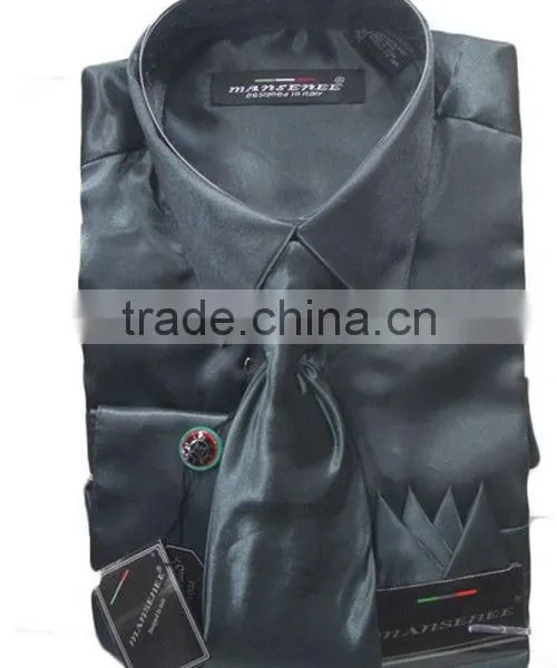 Satin Dress Shirts Men Tie&hanky Man Satin Shirt photo-3