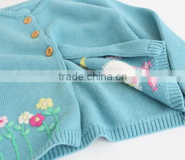 12gg Hand Embroidery Knitted Baby Girls Cotton Cardigan photo-6