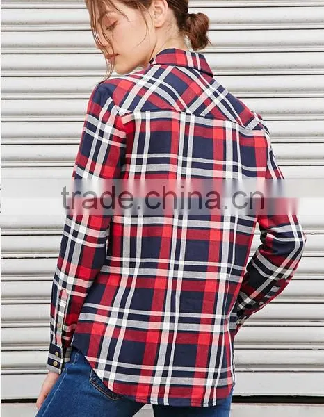 Flannel Button Front Shirt Wholesale Long Sleeve Plaid Shirt for Women photo-2