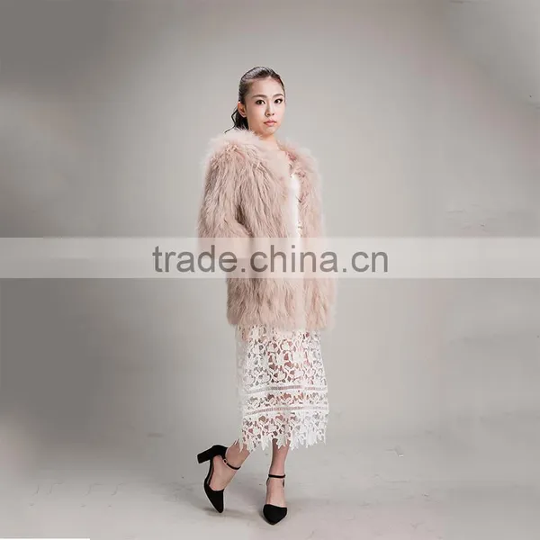 Myfur 2016 European Style Winter Beige Raccoon Fur Collar Woolen Raccoon Fur Extra Long Coat photo-2
