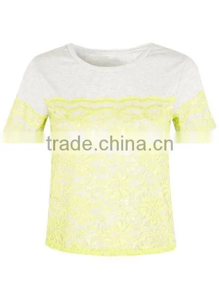 Wholesale Green Embroidery Lace Trim T Shirt Design