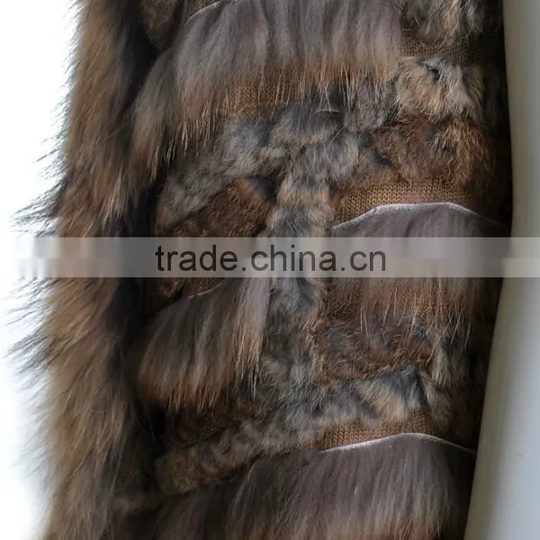 YR645 Unique Design Rabbit and Raccoon Real Fur Vest photo-3