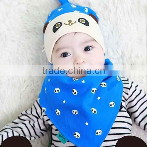 Unique Lovely Panda Pattern Cotton Infant Hat With Bibs photo-6