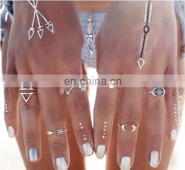 Open Arrow Finger Ring Classic Anti-Silver Zipper Two Triangle Rings Set photo-3