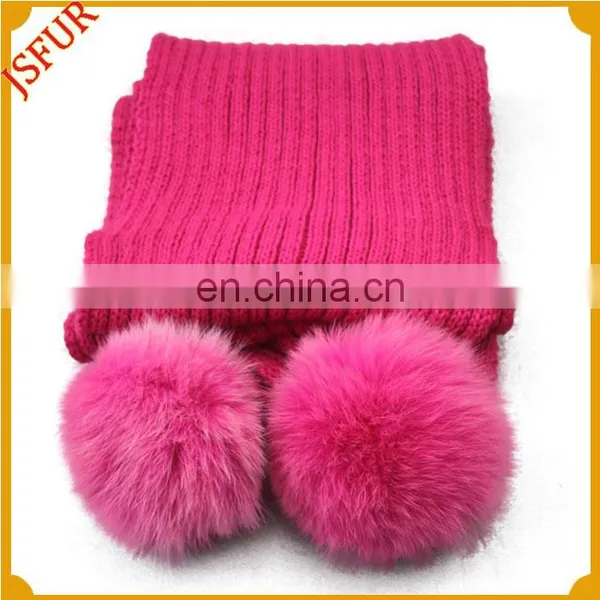 Colourful Knitted Adult Pom Pom Wholesale Fox Fur Scarves photo-5