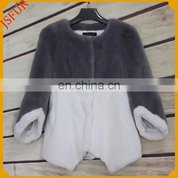 Bi-color Slim Design Women Coat Real Fur Coat With Genuine Rabbit Fur photo-2