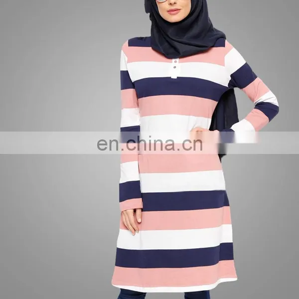 OEM Service China Factory Wholesale Muslim Ladies Tunic Top Wholesale Stripe Tunic Everyday Basic photo-3