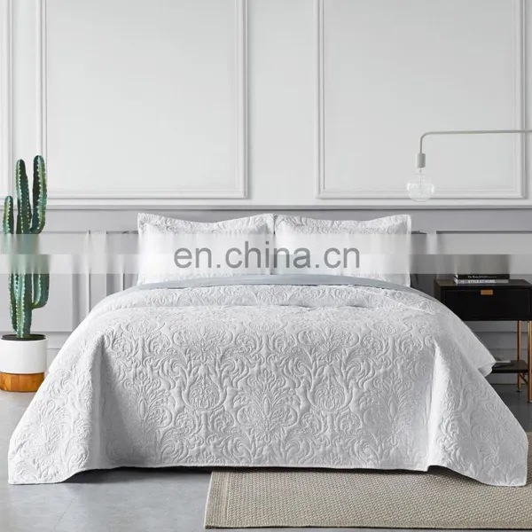 High Quality Beauty Designs African India Turkish Egyptian Double White 3Pcs Cooling Bedspread Set With Pillowcase photo-2