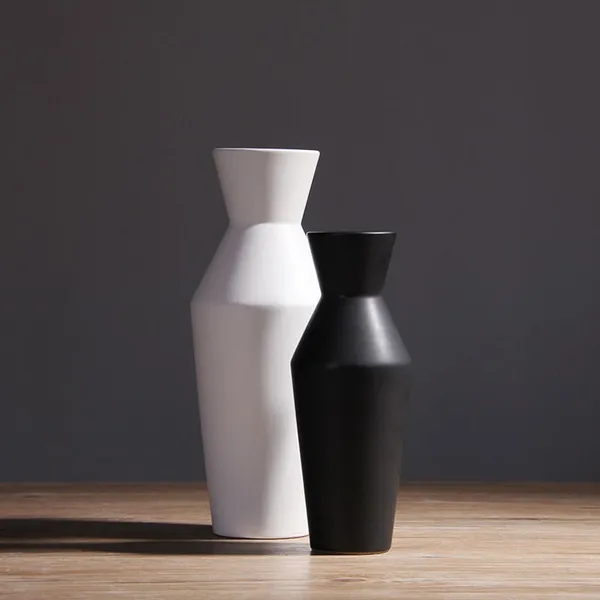Convergent Modern Simple White Black Matte Ceramic Vase For Wedding Gift Decortion photo-4