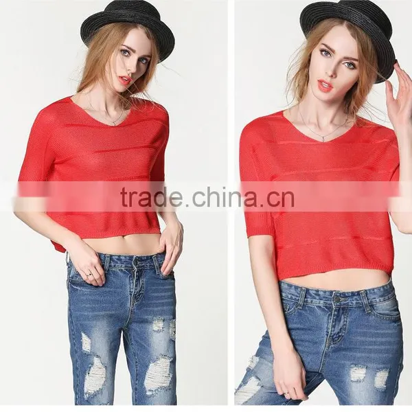 Hot Spring and Summer Fashion Sweet Ice Silk Sweater and Slim Ice Silk Umbilical Leakage Sweater photo-3