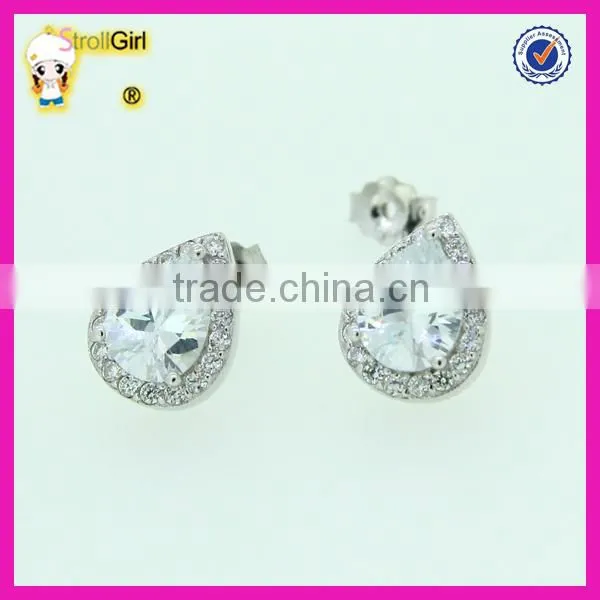 925 Sterling Silver Stude Earring Three Claw CZ Stone Earring photo-4