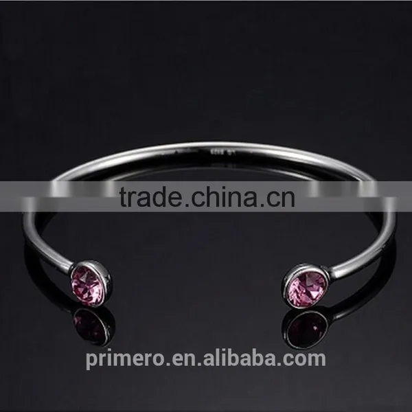 High Quality 925 Sterling Silver Round Crystal Cuff Bangle Bracelet photo-2