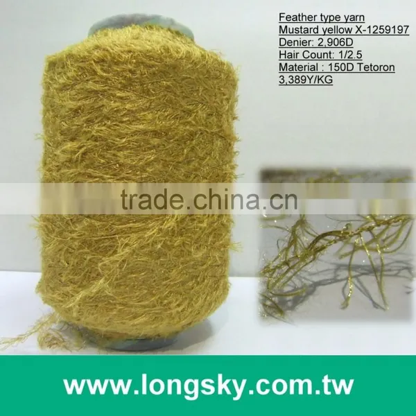 (X-125) 2016 Mustard Yellow Color Polyester Long Haired Feather Yarn Manufacturer