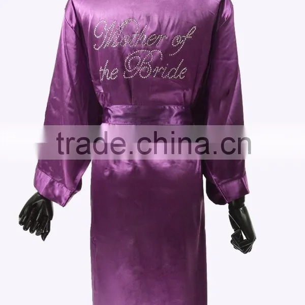 High Quality Soild Color Bridesmaid Satin Kimono Rhinestone Robes photo-4