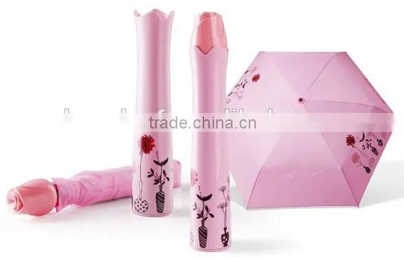 Promotional 21inch 3 Folding Rose Shaped Bottle Umbrella