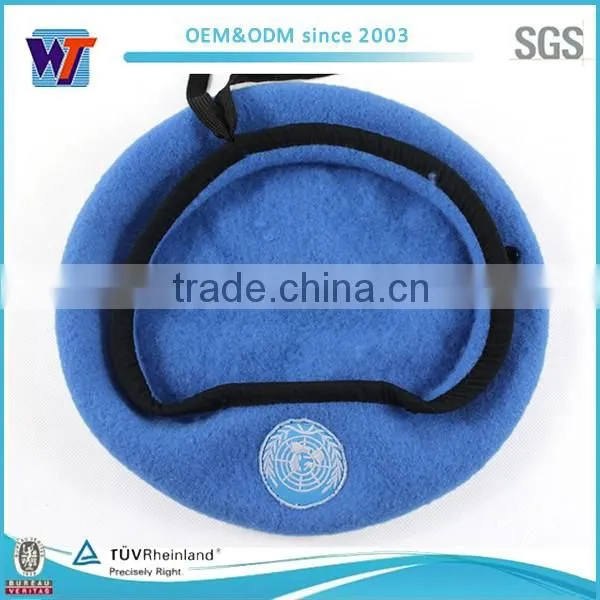 Blue Military Wool Beret With Metal Eyelets and Knitted Band photo-4