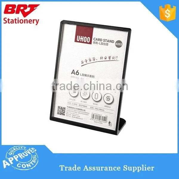 2015 New Product A6 Size Plastic Upright L Shaped Menu Holder