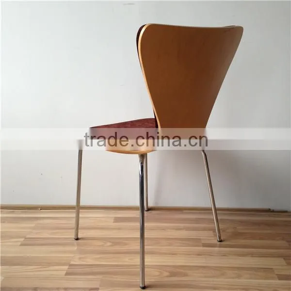 The Standard Stacking Brown Fabric Upholstery Plywood Dining Chair With Chrome Tube Legs photo-5