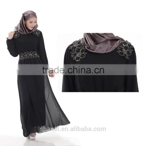 High Quality Chiffon Muslim Abaya Dress Appliqued Islamic Women Clothing photo-2