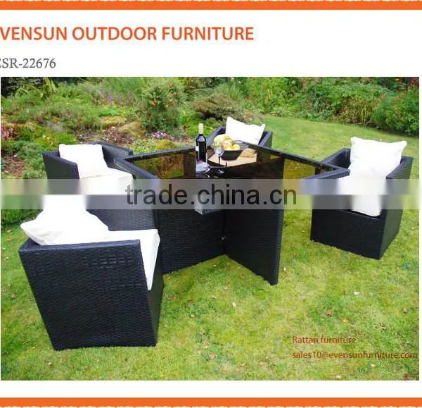 Italian Style Outdoor Wicker Rattan 4 Seats Cafe Table Set Rattan Coffee Table Set photo-2