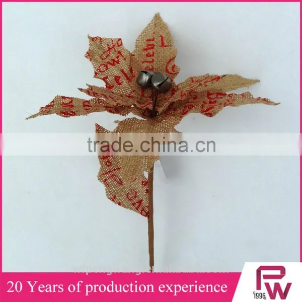 Letters and Rust Bells Linen Poinsettia Christmas Decorations photo-4