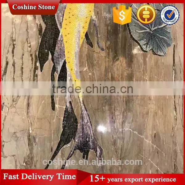 Yellow Fish in the Middle Reaches of the Water Marble Stone Mosaic photo-2