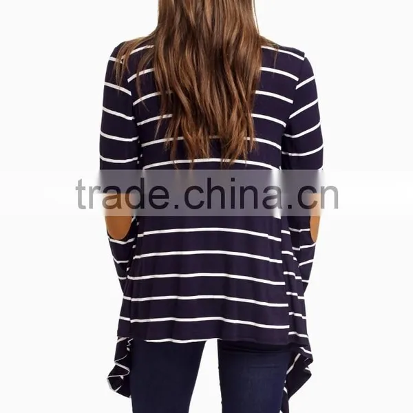 Most Popular Apparel Womens Knitted Cardigan Custom Plus Size Oversized Navy Striped Elbow Patch Cardigan Hot Sale photo-4