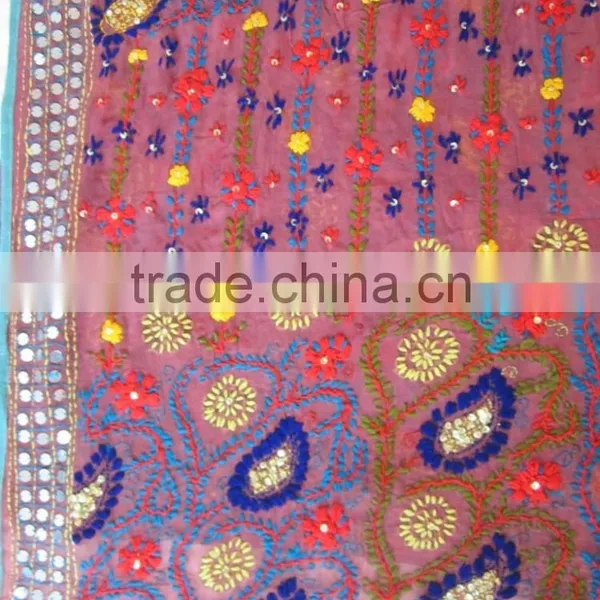 PHULKARI GEORGETTE DUPATTA SHAWL, Sequin Hand Embroidery Dupatta photo-3