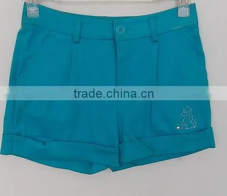 2016 Sexy Ladies Sky Blue Plain Dyed Cotton Shorts for Summer