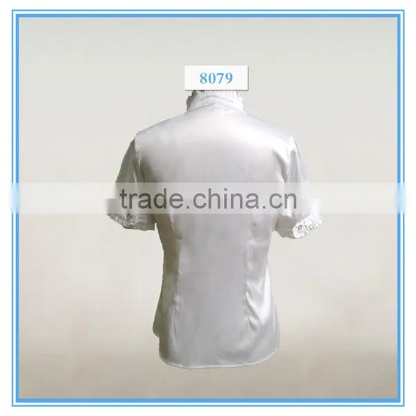 New Design Stand Collar Short Sleeve White Shirt For Women photo-2