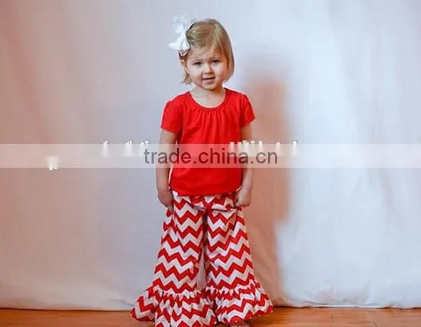 Boutique Remake Children Christmas Clothes Plain Red Top And Red Chevron Pants Set Girl Christmas Costumes photo-6
