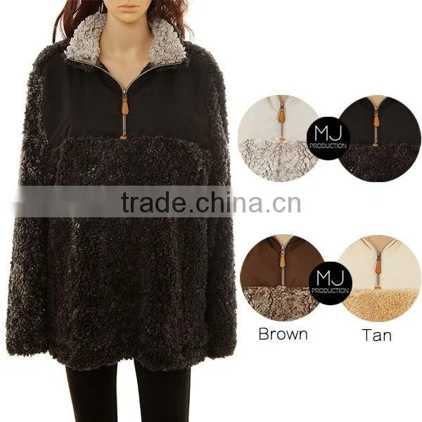 Factory Wholesale Women Quarter Zip True Grit Frosted Collar Monogrammed Fleece Pullover photo-3