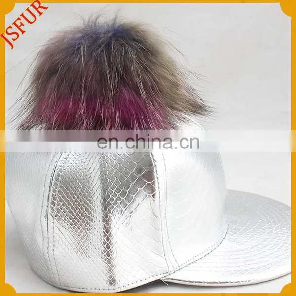 Three Colour Glaze White With Real Raccoon Fur Pompom Spring Hat photo-2