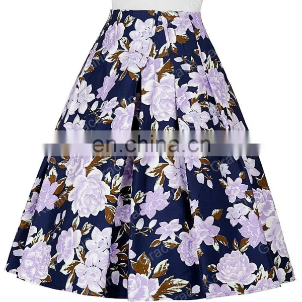 Grace Karin Occident Women Vintage Retro Floral Pattern Cotton Skirt 9 Patterns CL008925-2 photo-3