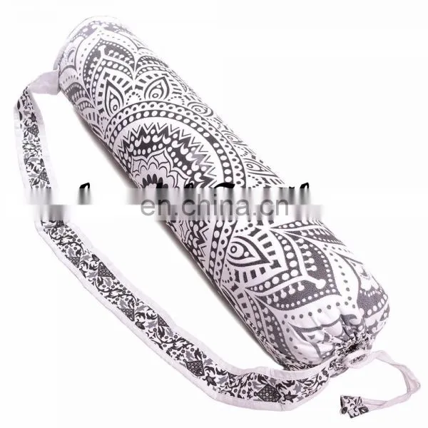 Handmade Mandala Ombre Cotton Yoga Mat Bag With Shoulder Strap Indian YOGA MAT BAG Mandala Hand Yoga Bag Purse Black & White photo-3