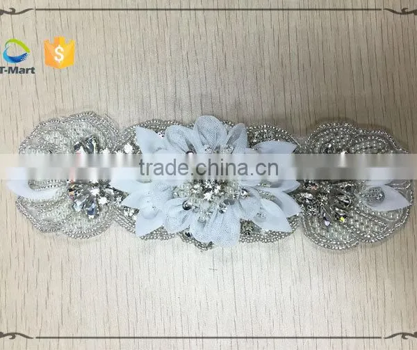 Wholesale Bridal Rhinestone Appliques With Organza Flower photo-3