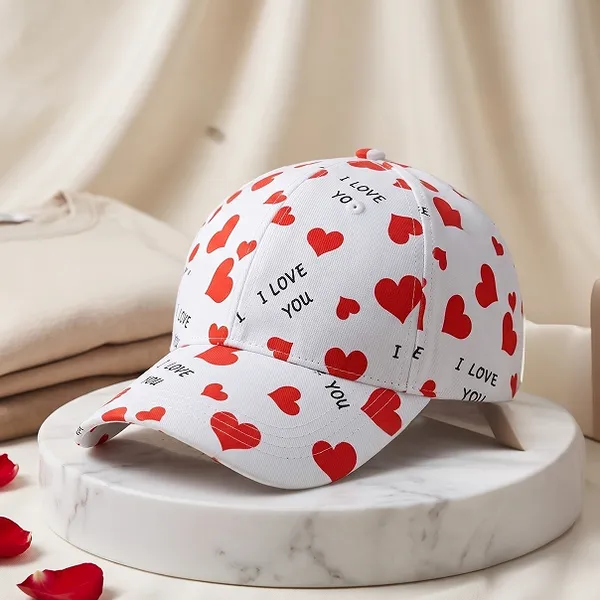 Valentine Day Gift Merch All Over Print Sweet Heart Pattern 6 Panel Baseball Cap photo-2