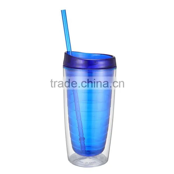 16oz BPA Free Threaded AS Plastic Double Wall Insulated Tumblers With Straw photo-2