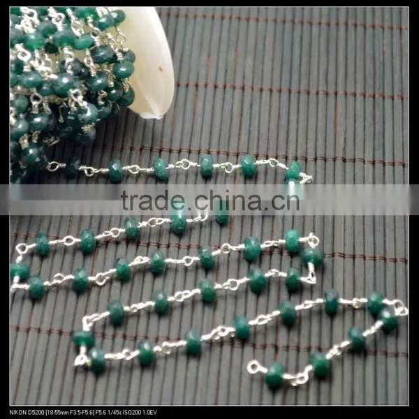 LFD-0017C ~ Wholesale Silver Plated Wire Wrapped Faceted Green Stone Chain Beaded Jewelry Making photo-2