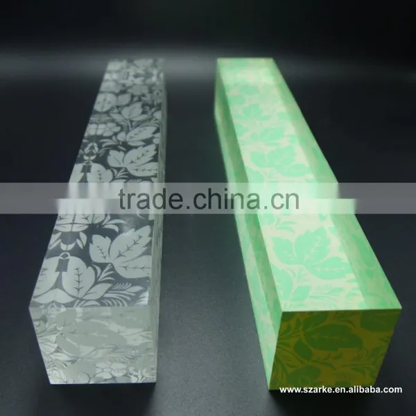 Custom Clear Desktop Decoration Printed Flower Pattern Long Acrylic Paperweight Bar photo-4