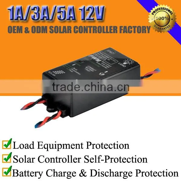 1A/3A/5A 12V Solar Battery Voltage Charge Regulator Controller Waterproof for Lead-acid/lithium/lifepo4