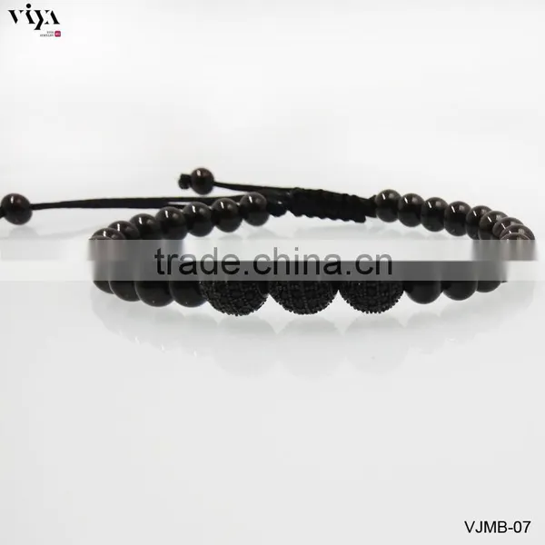 Macramen Beads Bracelet Stainless Steel Micro Pave HQ PVD Plated No Color Lose Blue CZ AAA Grade Stones photo-5