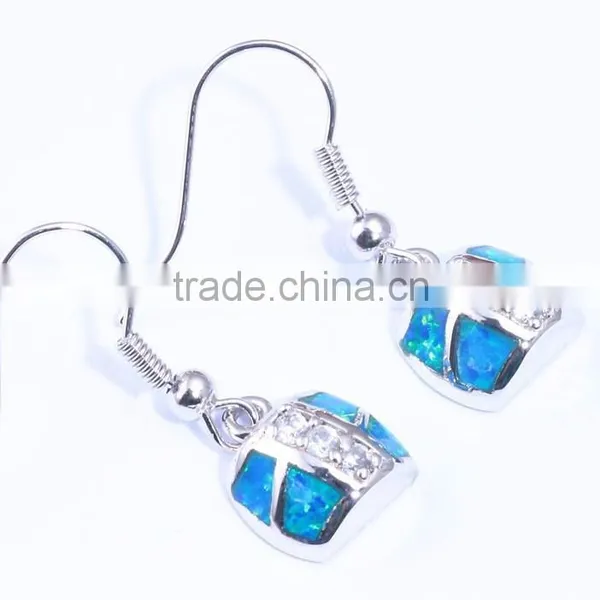 Custom 925 Sterling Silver Created Opal & Clear Cubic Zirconia Dangle Earrings photo-2