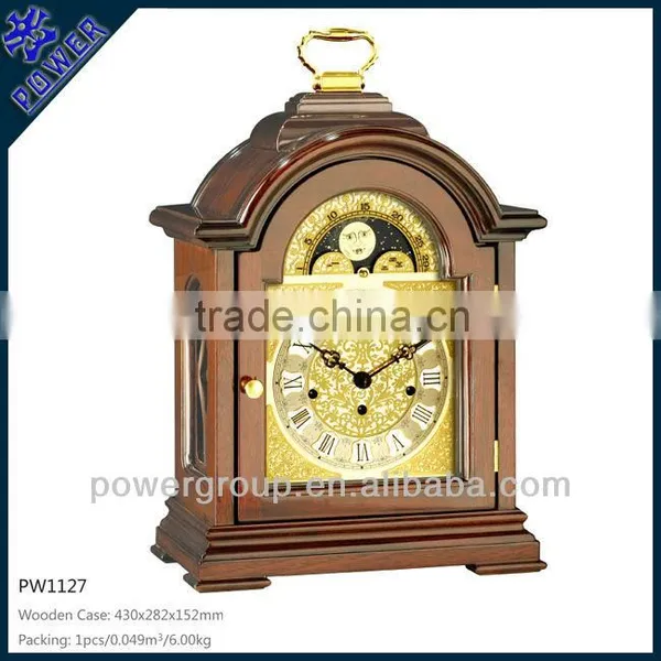 Desk Clock With Golden Face and Roman Numeral Wooden Case High Quality Competitive Price PW1127D