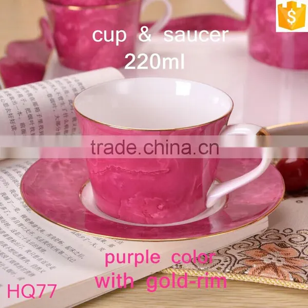 Unique Design With Gold-rim Bone China Cup 220ml Purple/fuchsia/green Colorful Tea Cup With Saucer