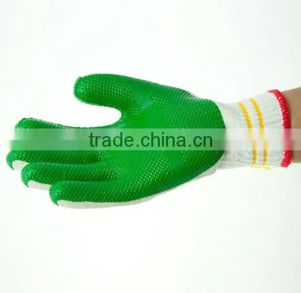10G Green Palm Rubber Work Gloves Coated Cotton Industrial Gloves