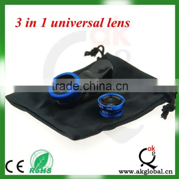 Blue Universal 3 in 1 Fisheye-Lens + Wide Angle + Macro Lens Clip Camera Photo Kit For Smart Phones photo-2
