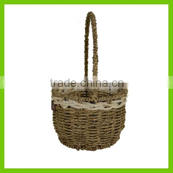 Rectangular Straw Basket Toy Storage Hamper With Wood Handle photo-4
