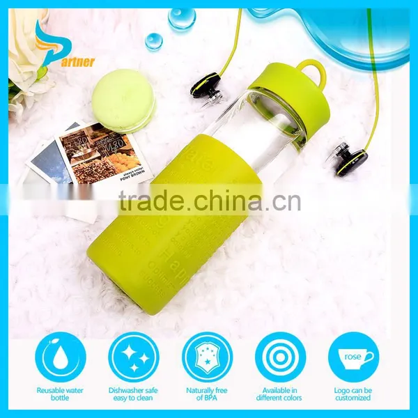 Glass Water Bottle Silicone Drinkware Transparent Glass Bottles With Color Silicon Sleeve Outside Sport Cup Tea Cups Lid Rope